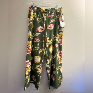 Pull On Wide Leg Crop Pants Jules & Leopold Green Floral Size Medium